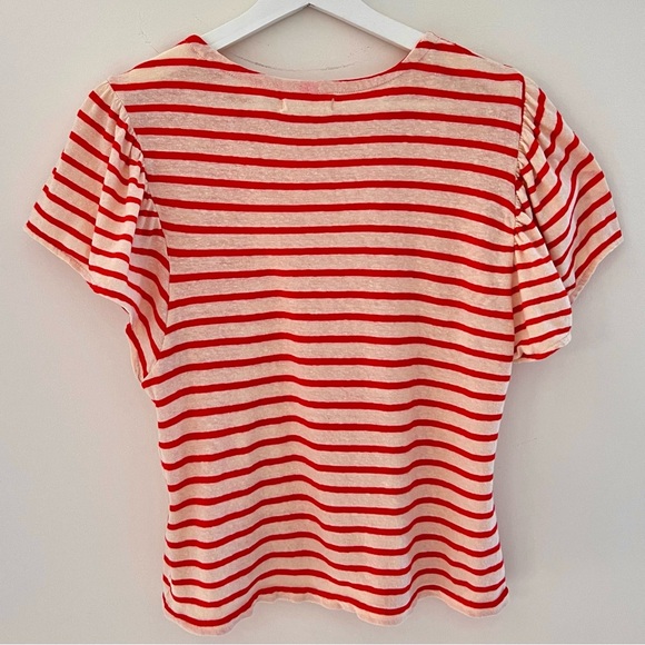 Madewell sz XS Flutter-Sleeve Tee top in Yorktown Stripe beige red striped - Picture 8 of 16